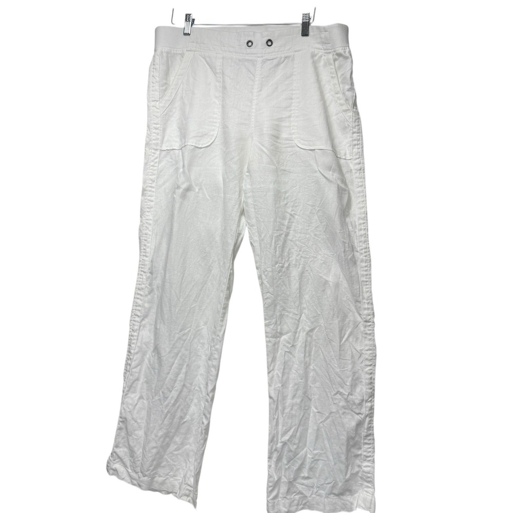 Athleta White 100% Linen Wide Leg Pants High Rise Relaxed Summer Beach Size XL